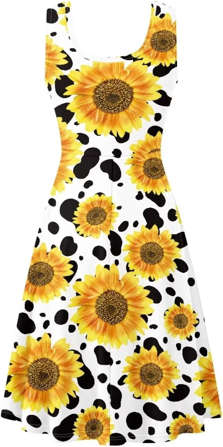 Coloranimal Women Dresses A Line Skater XS-4XL Plus Size Summer Sleeveless Casual Sundresses