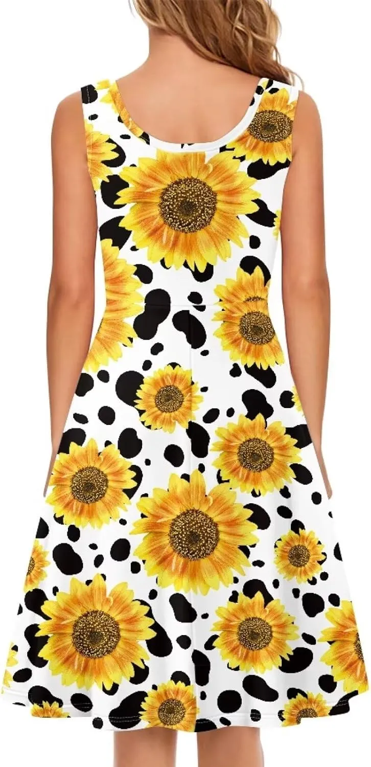 Coloranimal Women Dresses A Line Skater XS-4XL Plus Size Summer Sleeveless Casual Sundresses