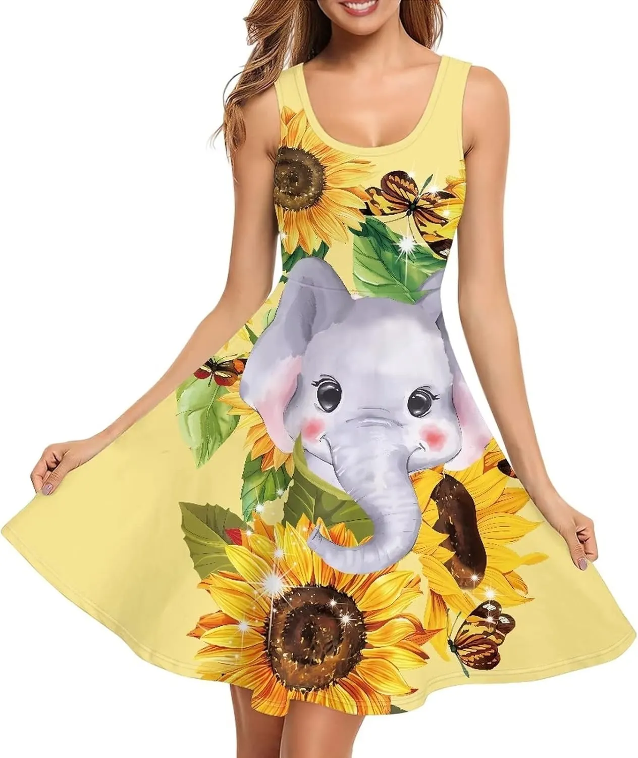Coloranimal Women Dresses A Line Skater XS-4XL Plus Size Summer Sleeveless Casual Sundresses