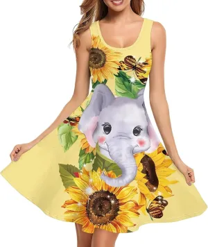 Coloranimal Women Dresses A Line Skater XS-4XL Plus Size Summer Sleeveless Casual Sundresses
