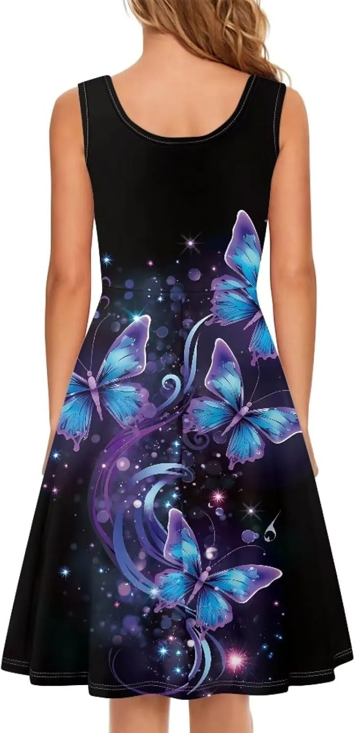 Coloranimal Women Dresses A Line Skater XS-4XL Plus Size Summer Sleeveless Casual Sundresses
