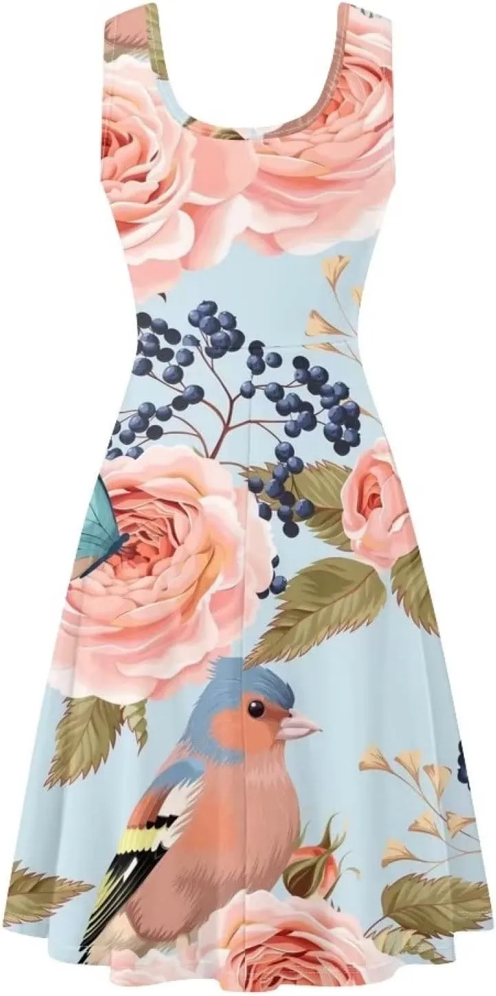 Coloranimal Women Dresses A Line Skater XS-4XL Plus Size Summer Sleeveless Casual Sundresses