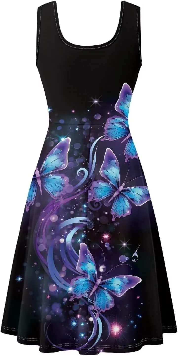 Coloranimal Women Dresses A Line Skater XS-4XL Plus Size Summer Sleeveless Casual Sundresses