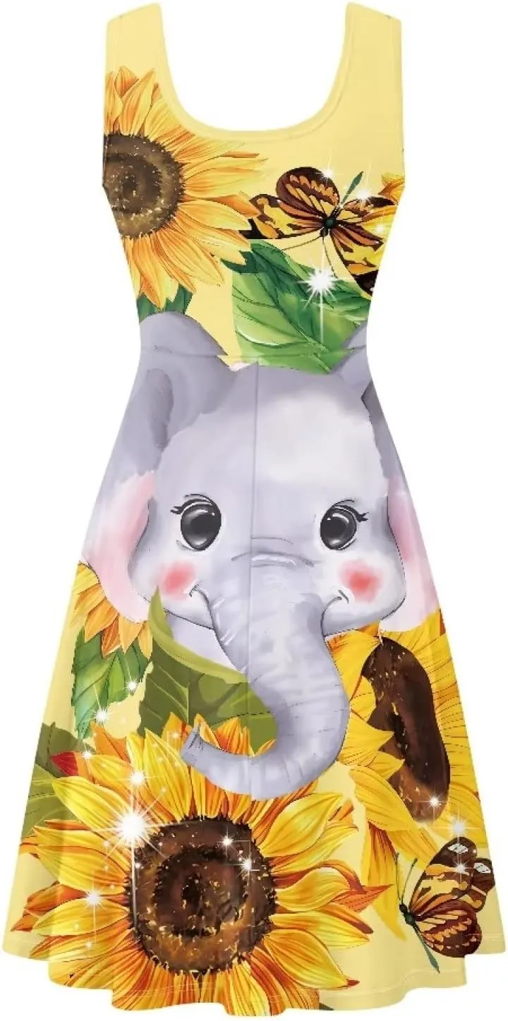 Coloranimal Women Dresses A Line Skater XS-4XL Plus Size Summer Sleeveless Casual Sundresses