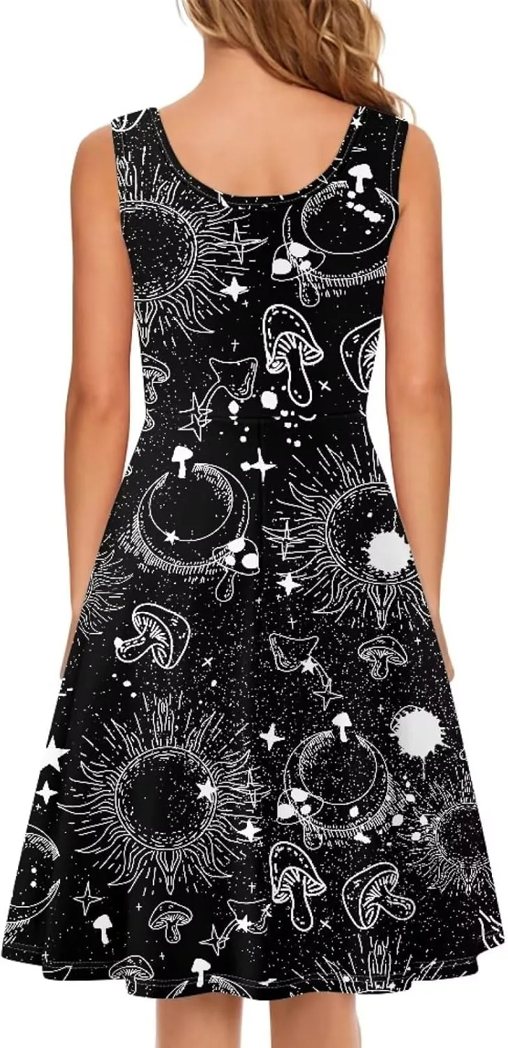 Coloranimal Women Dresses A Line Skater XS-4XL Plus Size Summer Sleeveless Casual Sundresses