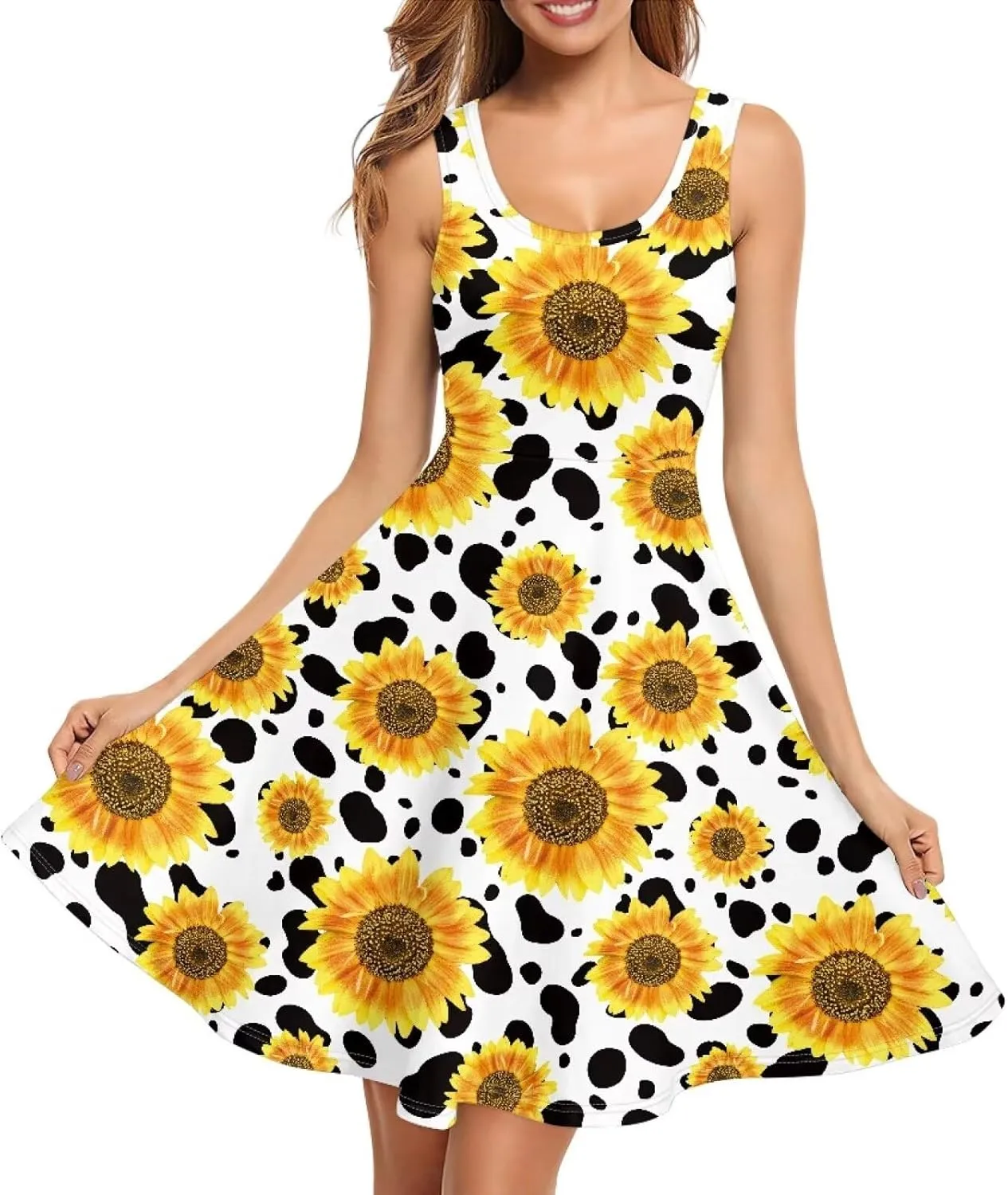 Coloranimal Women Dresses A Line Skater XS-4XL Plus Size Summer Sleeveless Casual Sundresses