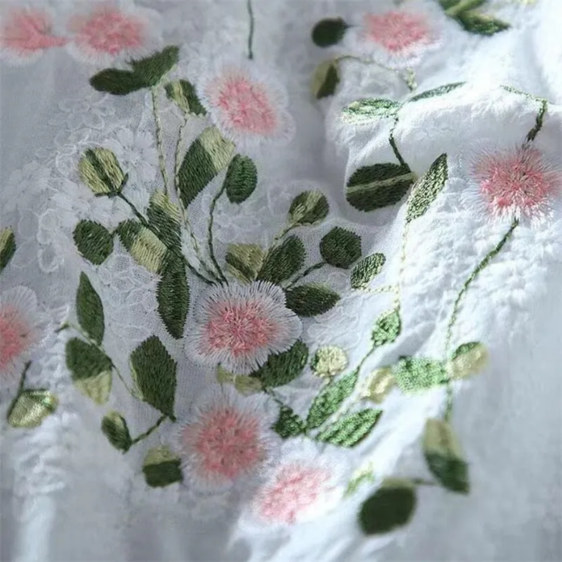Comfy Cotton Rayon Blend Embroidery Asymmetric Loose Shirt