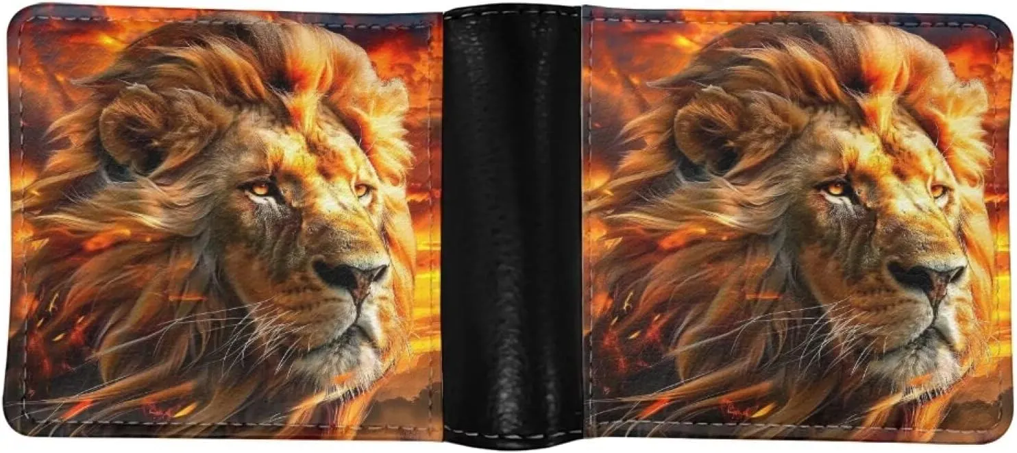 Cool Lion Bifold Wallets for Men Leather Purse Clutch Card Holders Travel Storage Organizer Bifold Wallets Boys Men Gifts
