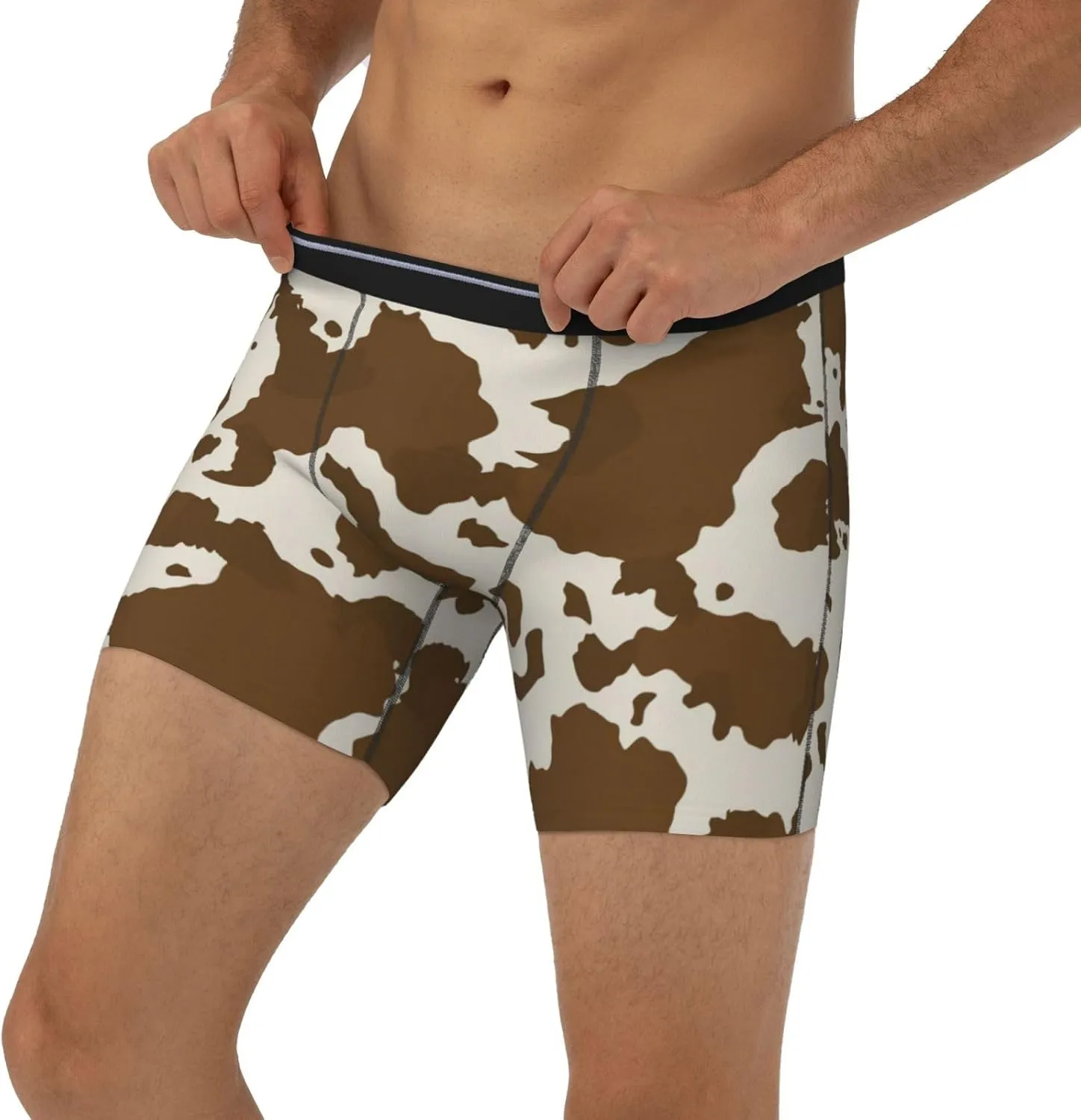 Cow Leather Brown Print Men's Underwear Boxer Briefs Soft Stretch Long Leg Underpants Trunks for Gift