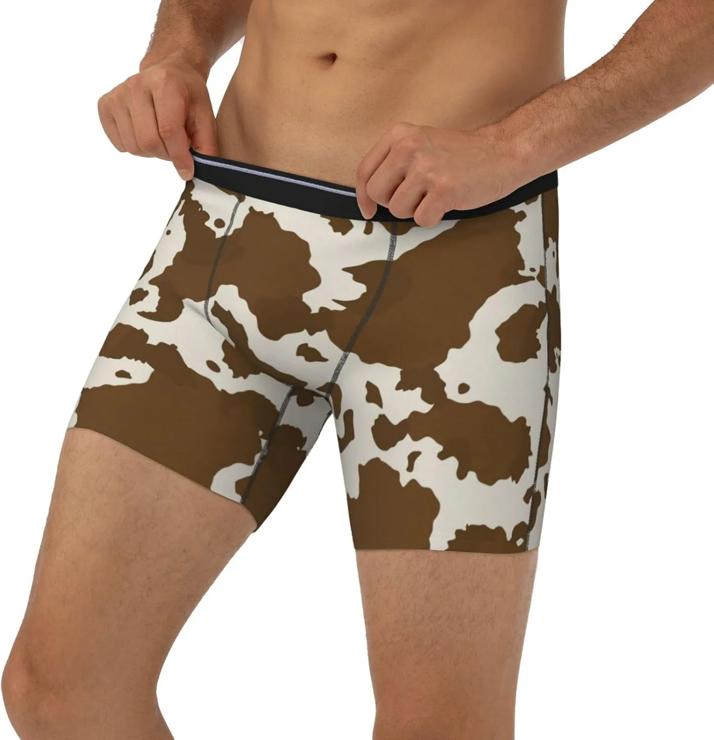 Cow Leather Brown Print Men's Underwear Boxer Briefs Soft Stretch Long Leg Underpants Trunks for Gift