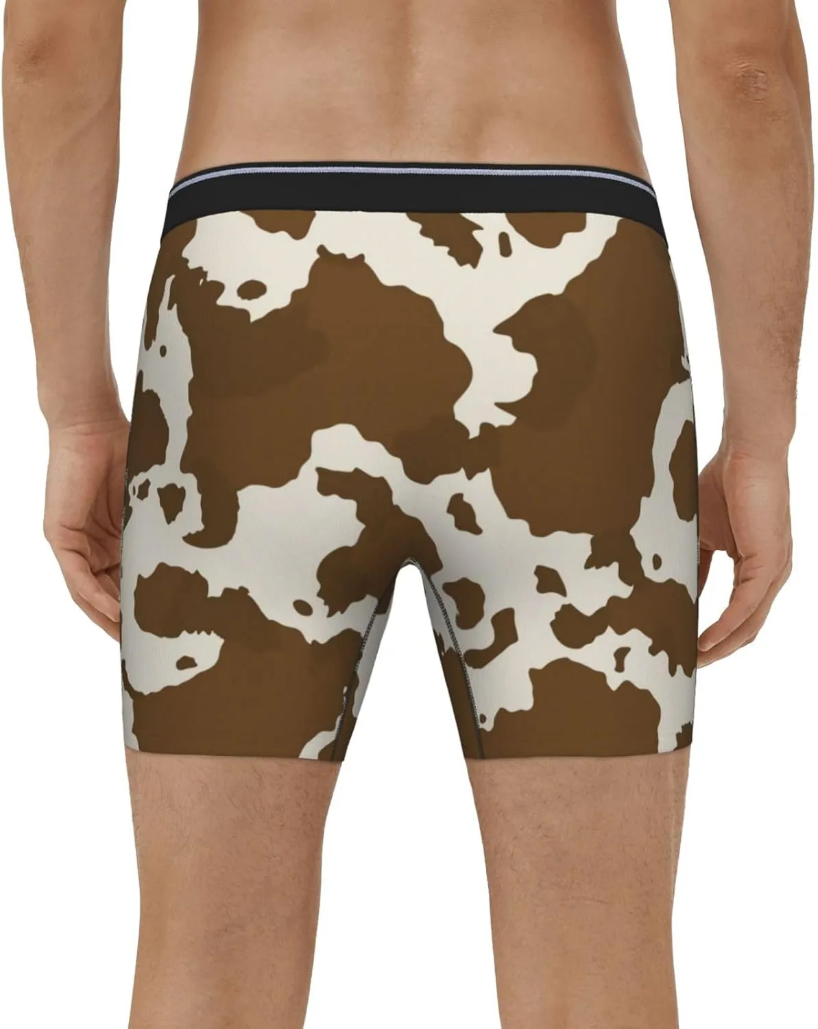 Cow Leather Brown Print Men's Underwear Boxer Briefs Soft Stretch Long Leg Underpants Trunks for Gift