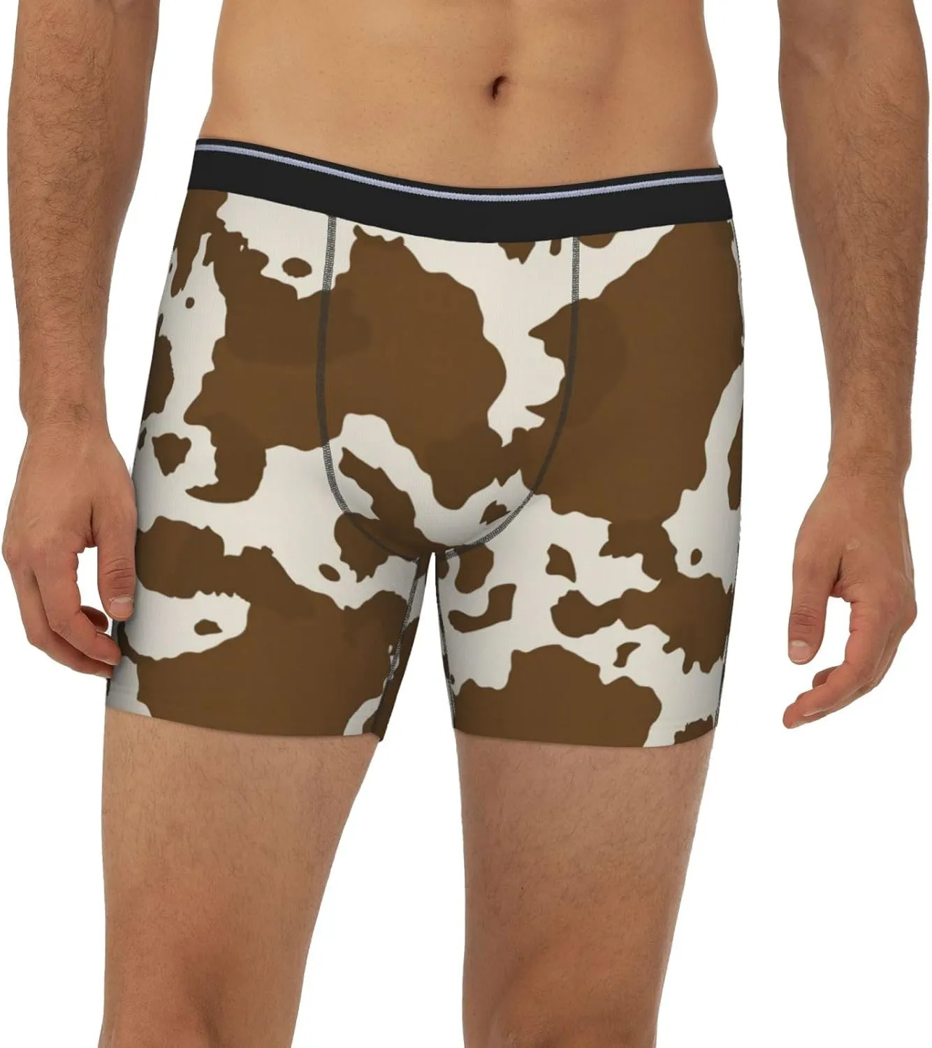 Cow Leather Brown Print Men's Underwear Boxer Briefs Soft Stretch Long Leg Underpants Trunks for Gift