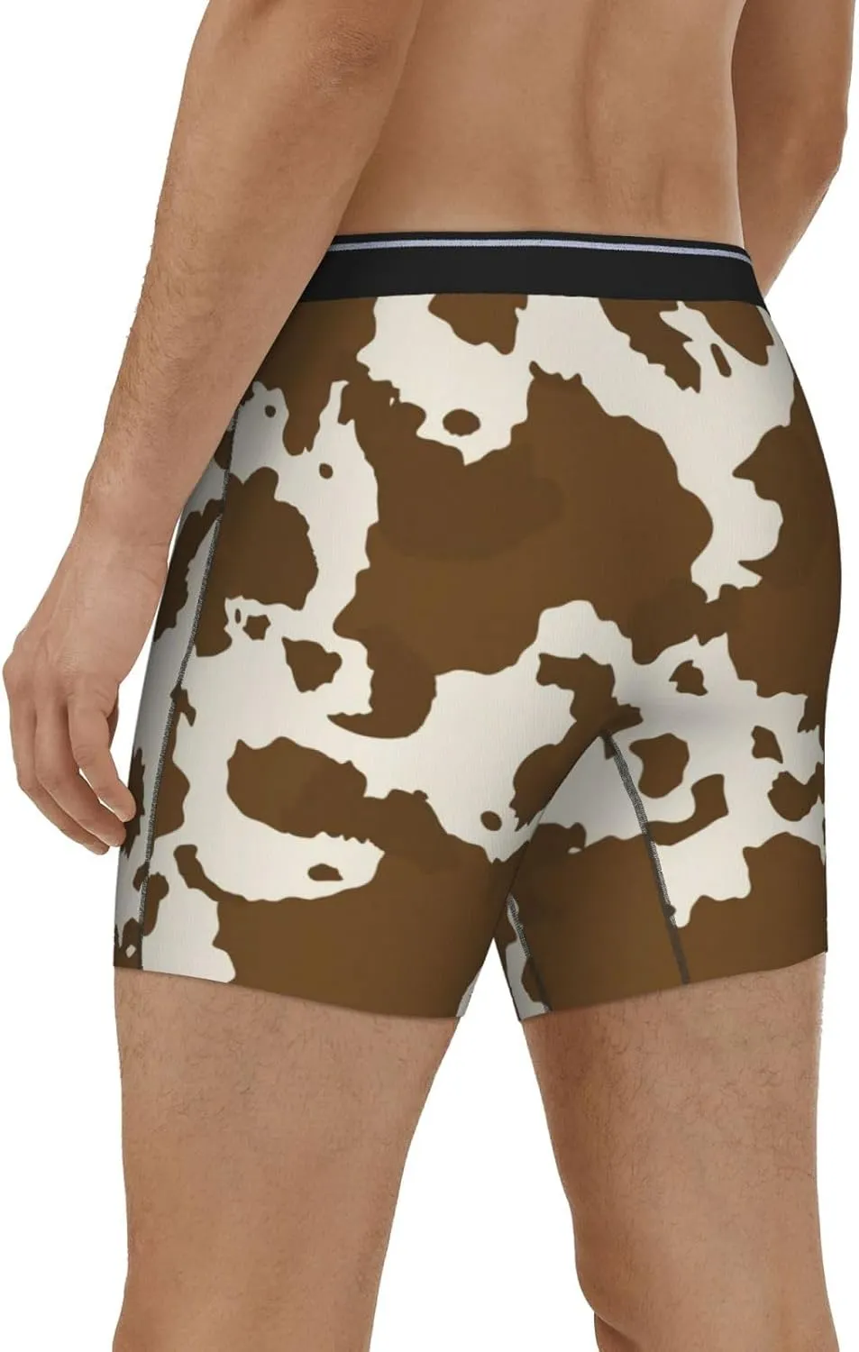 Cow Leather Brown Print Men's Underwear Boxer Briefs Soft Stretch Long Leg Underpants Trunks for Gift