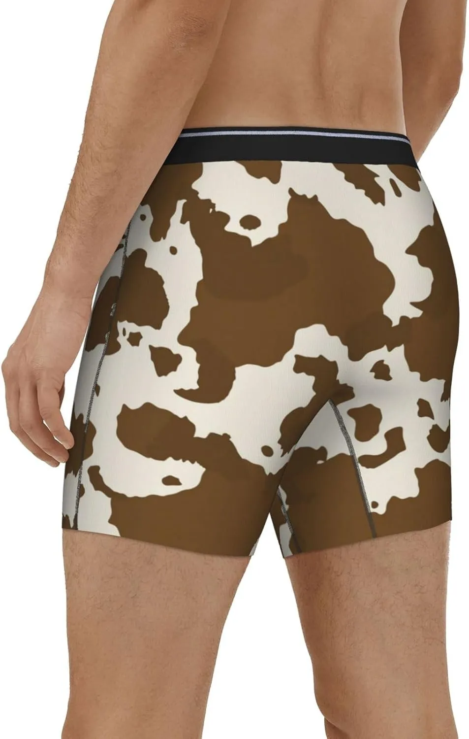 Cow Leather Brown Print Men's Underwear Boxer Briefs Soft Stretch Long Leg Underpants Trunks for Gift