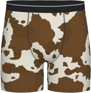 Cow Leather Brown Print Men's Underwear Boxer Briefs Soft Stretch Long Leg Underpants Trunks for Gift