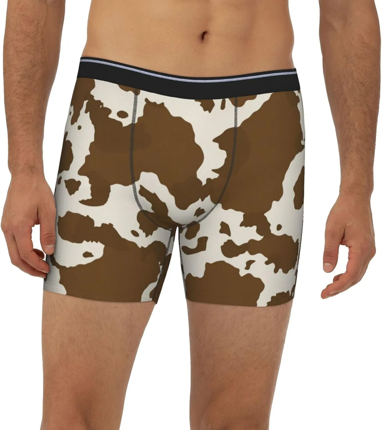 Cow Leather Brown Print Men's Underwear Boxer Briefs Soft Stretch Long Leg Underpants Trunks for Gift