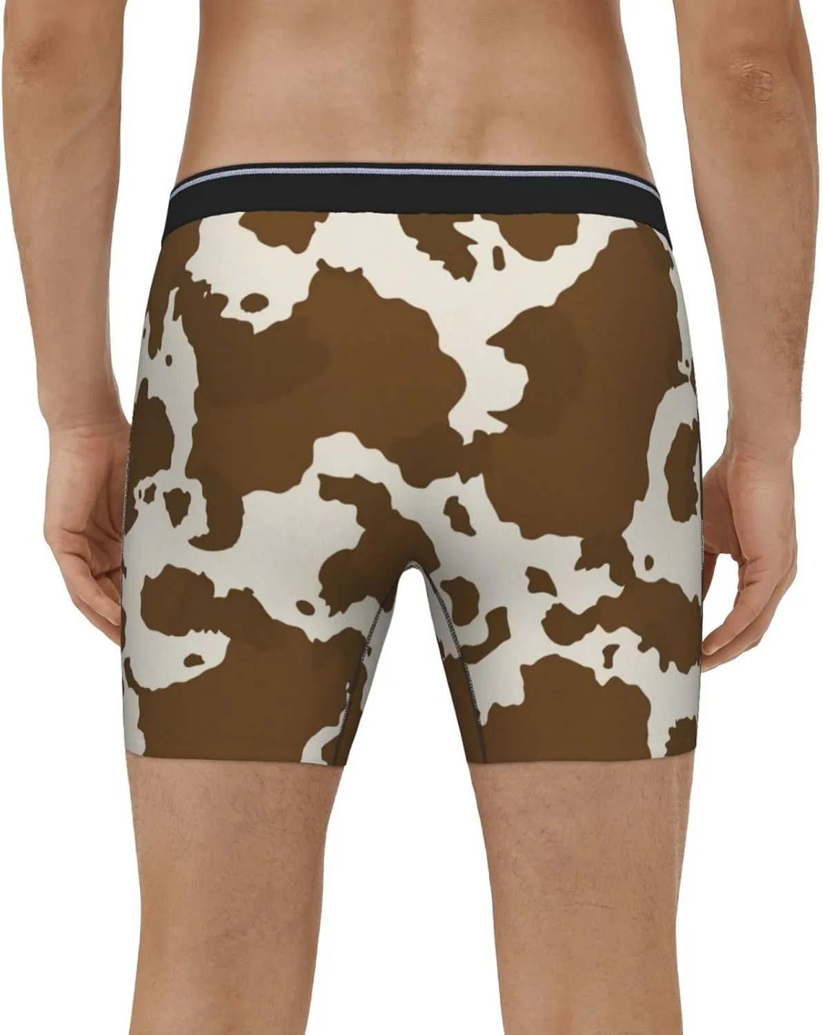 Cow Leather Brown Print Men's Underwear Boxer Briefs Soft Stretch Long Leg Underpants Trunks for Gift