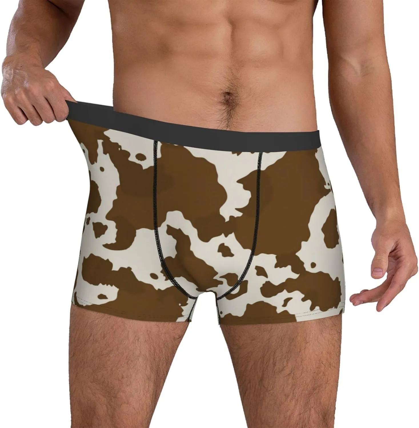 Cow Leather Brown Print Men's Underwear Boxer Briefs Soft Stretch Underpants Trunks for Gift