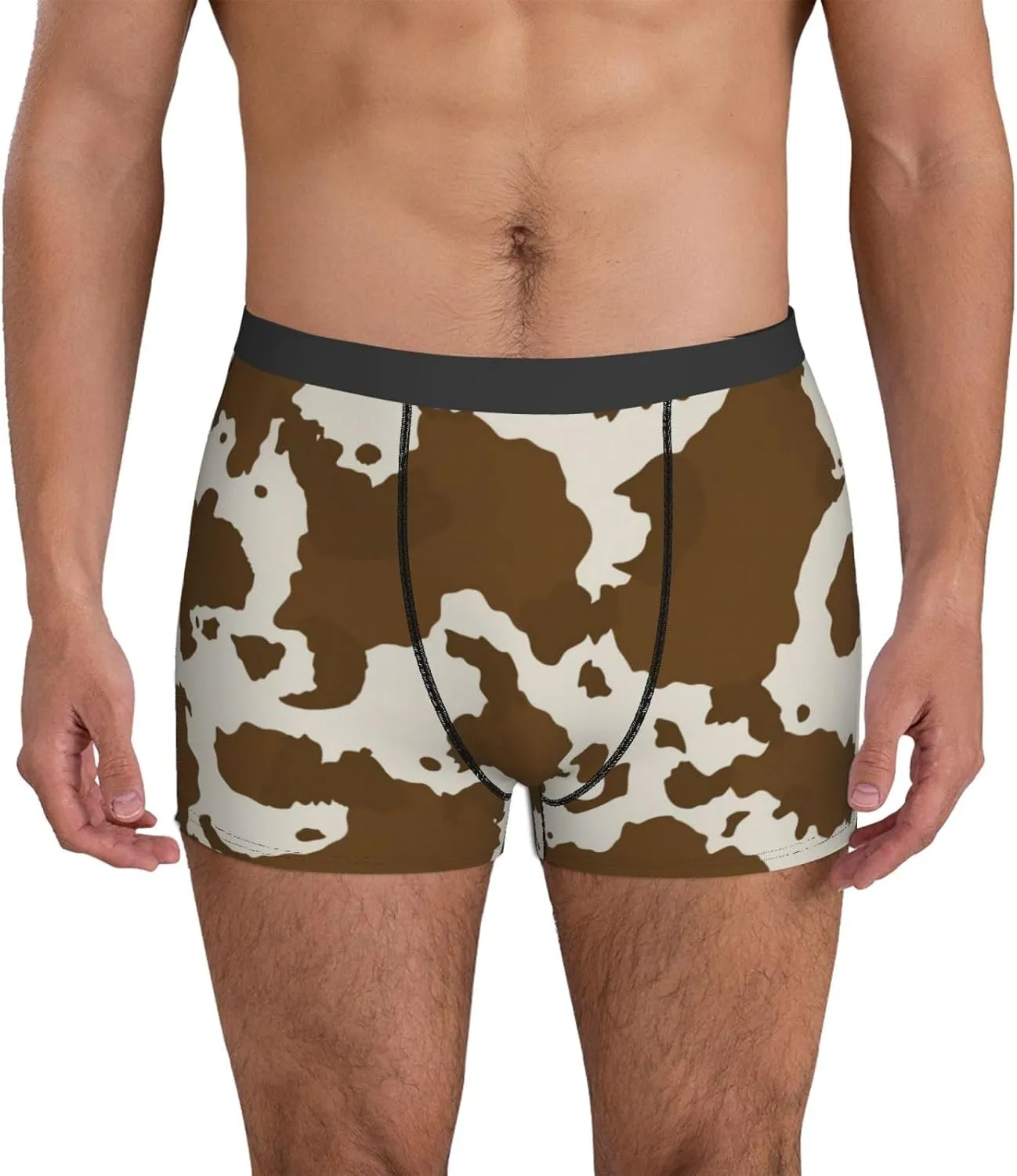 Cow Leather Brown Print Men's Underwear Boxer Briefs Soft Stretch Underpants Trunks for Gift