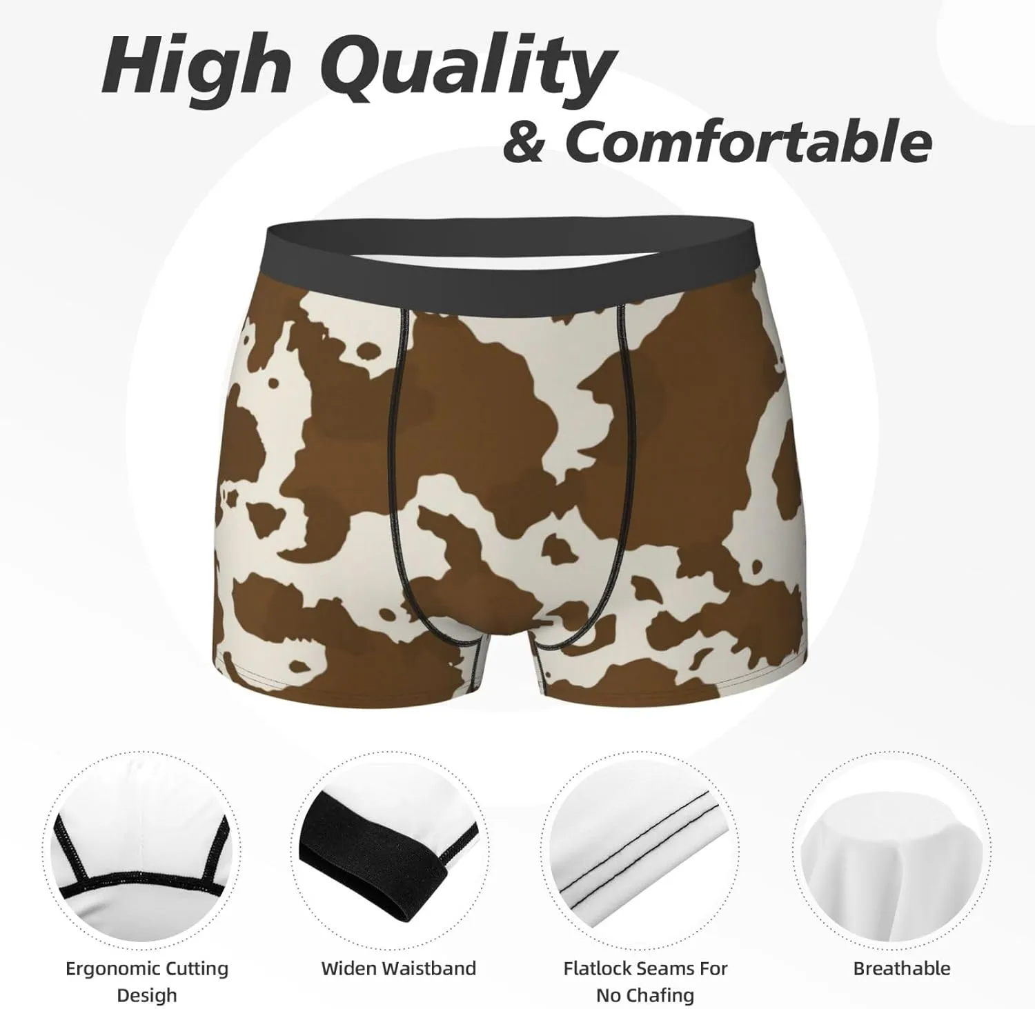 Cow Leather Brown Print Men's Underwear Boxer Briefs Soft Stretch Underpants Trunks for Gift