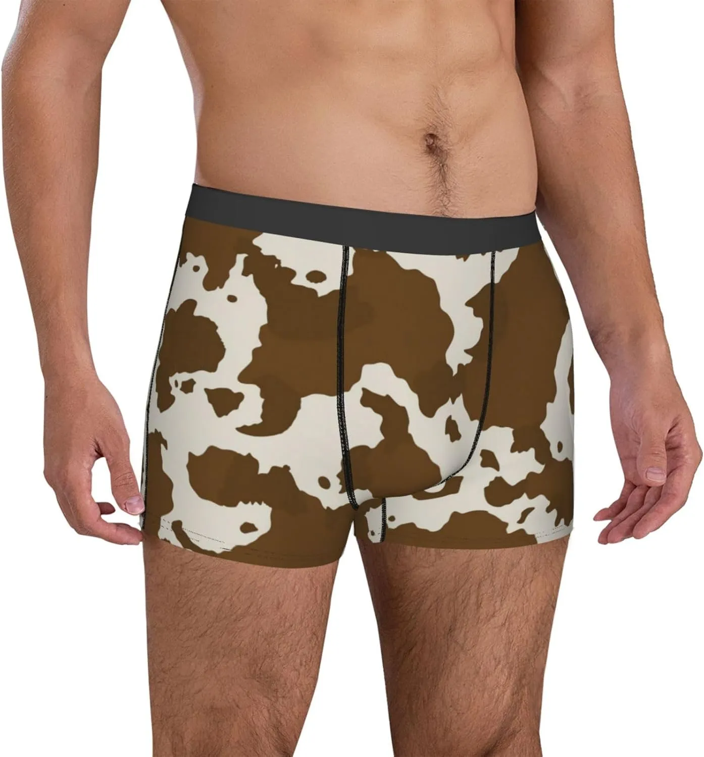 Cow Leather Brown Print Men's Underwear Boxer Briefs Soft Stretch Underpants Trunks for Gift