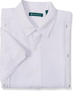 Cubavera mens Cuban Camp With Contrast Insert Panels Button Down Shirt, Bright White With Variating Tuck Pattern, Medium US