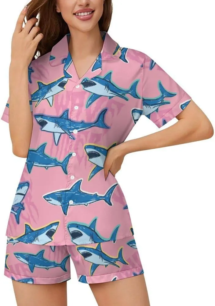 Dujiea Women Pajamas Sets Short Sleeve Sleepwear, Soft Satin Button Down Lounge Wear Set 2 Piece Pjs Shorts Set XS-2XL