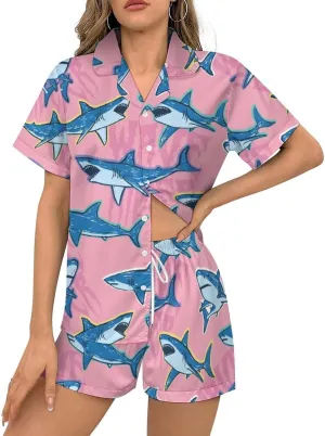 Dujiea Women Pajamas Sets Short Sleeve Sleepwear, Soft Satin Button Down Lounge Wear Set 2 Piece Pjs Shorts Set XS-2XL
