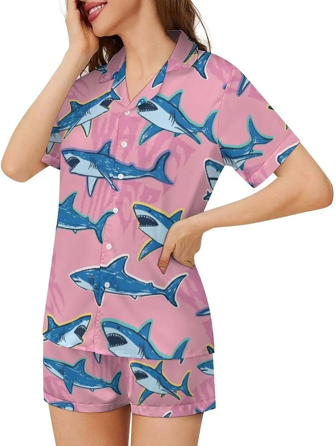 Dujiea Women Pajamas Sets Short Sleeve Sleepwear, Soft Satin Button Down Lounge Wear Set 2 Piece Pjs Shorts Set XS-2XL