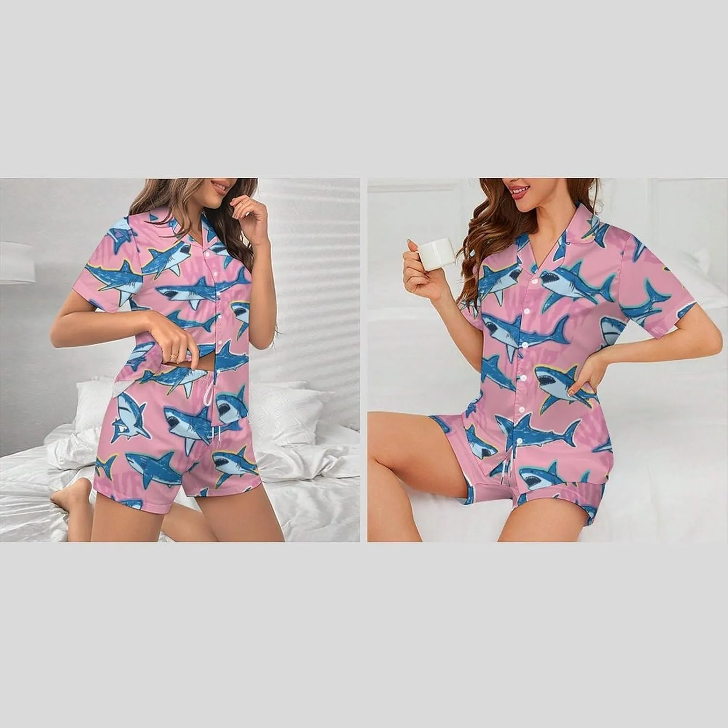 Dujiea Women Pajamas Sets Short Sleeve Sleepwear, Soft Satin Button Down Lounge Wear Set 2 Piece Pjs Shorts Set XS-2XL