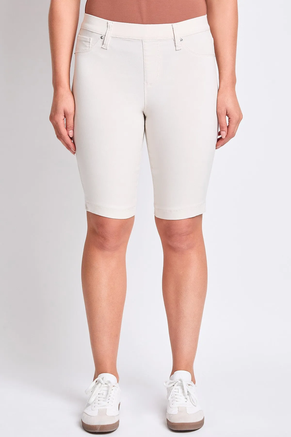Ecru Hyperstretch Mid Rise Pull-on Bermuda Shorts