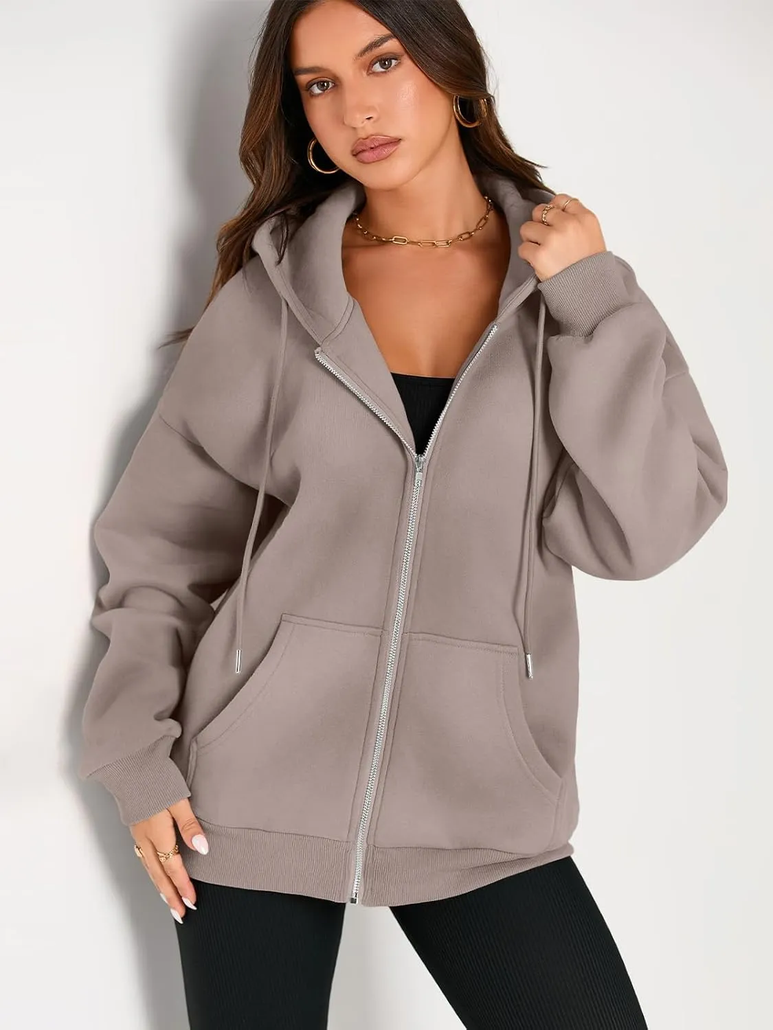 EFAN Women's Drawstring Zip Up Cute Hoodies Fall Jacket Oversized Casual Sweatshirts with Pocket