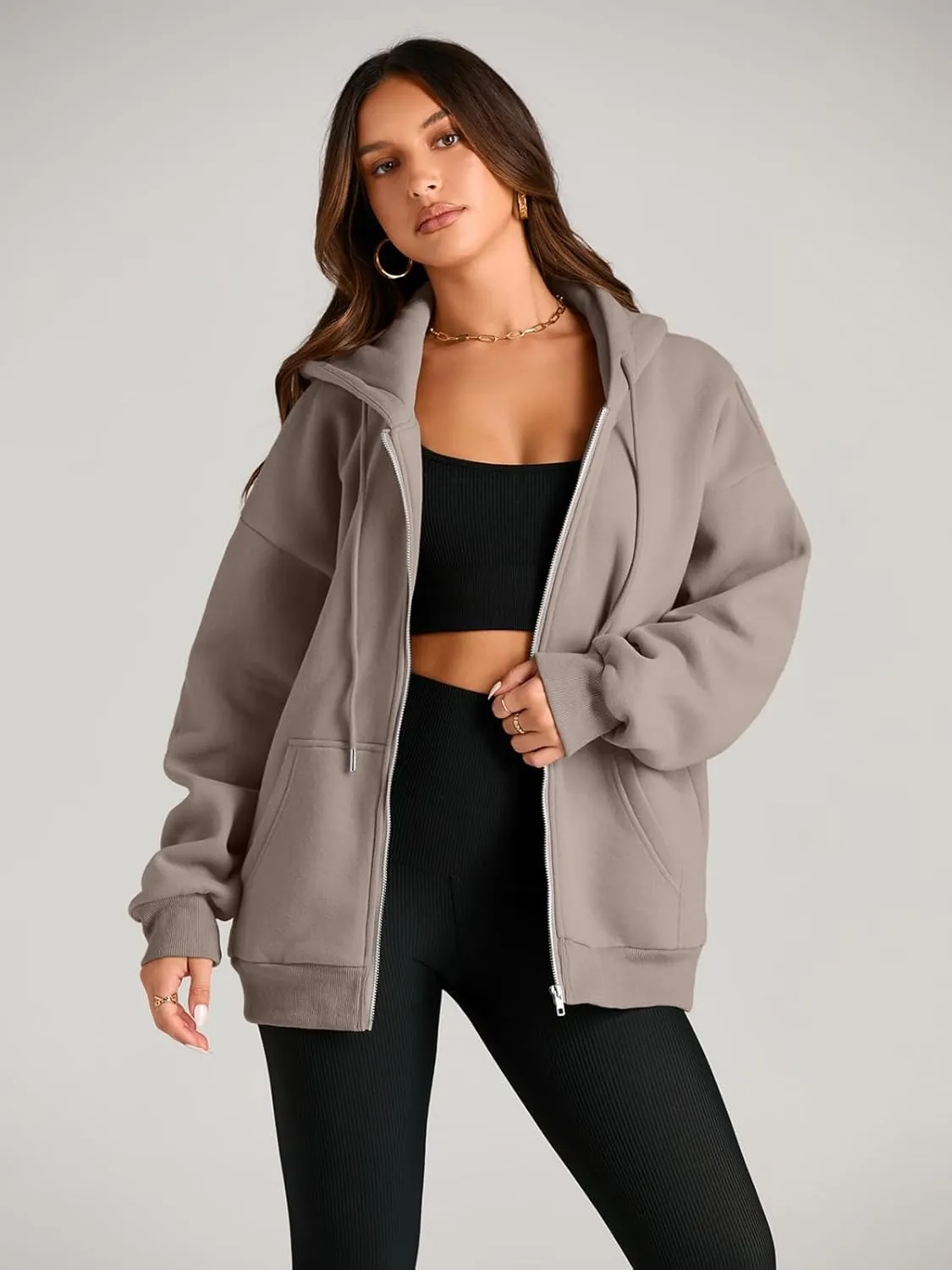 EFAN Women's Drawstring Zip Up Cute Hoodies Fall Jacket Oversized Casual Sweatshirts with Pocket