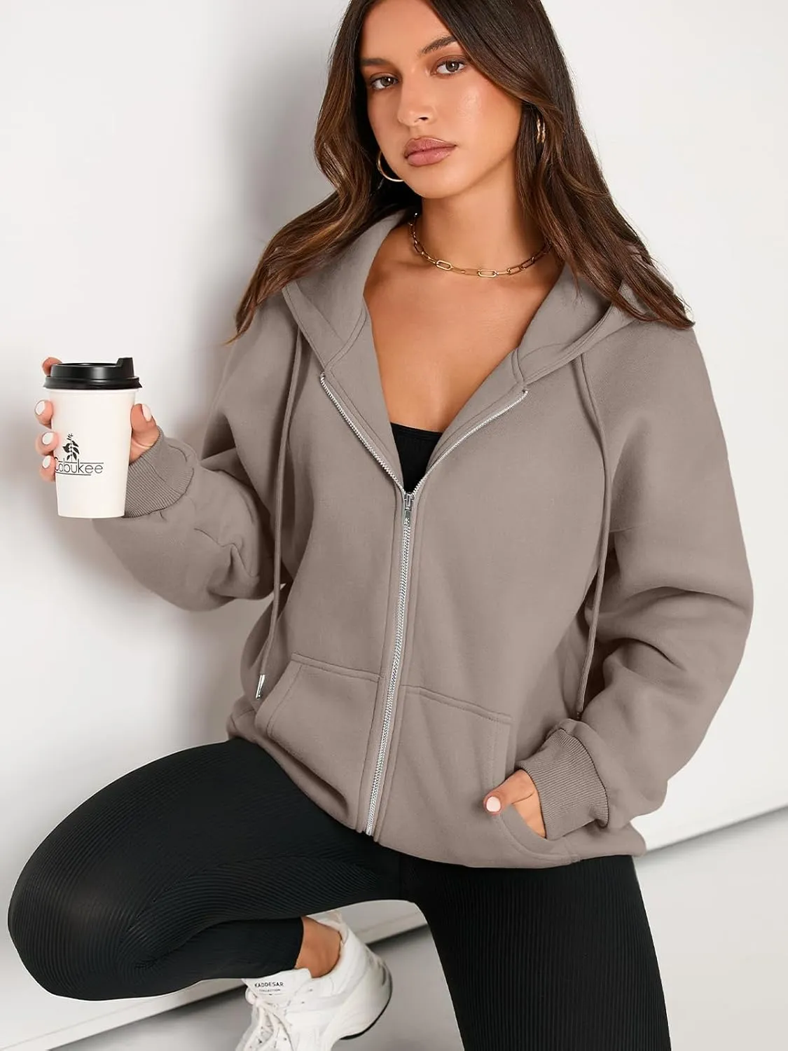 EFAN Women's Drawstring Zip Up Cute Hoodies Fall Jacket Oversized Casual Sweatshirts with Pocket