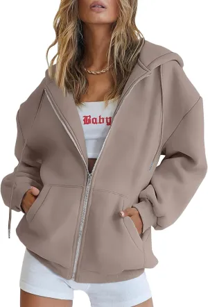 EFAN Women's Drawstring Zip Up Cute Hoodies Fall Jacket Oversized Casual Sweatshirts with Pocket