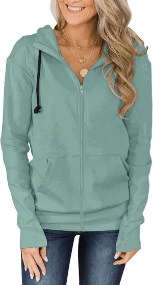 Fallorchid Womens Full-Zip Hoodies Casual Long Sleeve Sweatshirt with Pockets