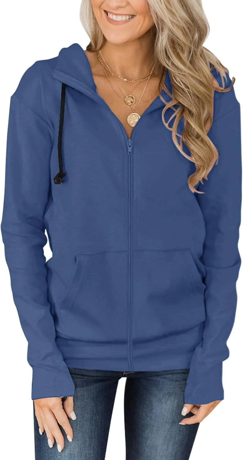 Fallorchid Womens Full-Zip Hoodies Casual Long Sleeve Sweatshirt with Pockets