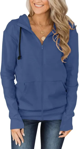 Fallorchid Womens Full-Zip Hoodies Casual Long Sleeve Sweatshirt with Pockets