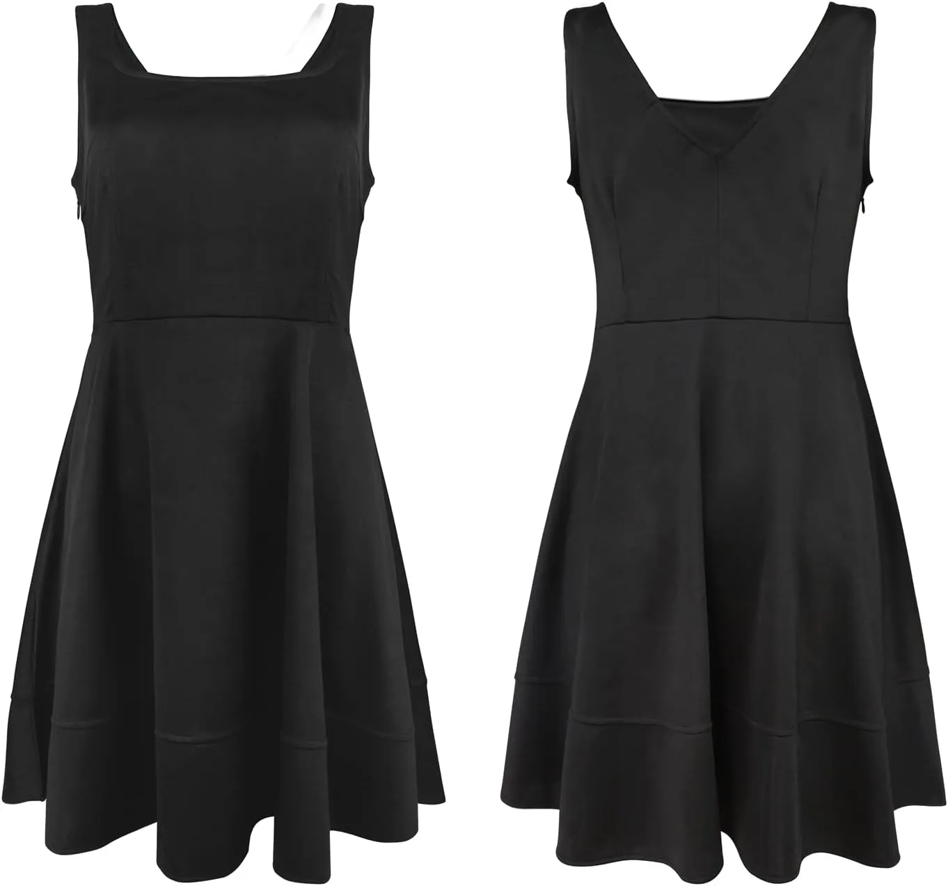 FANCYINN Women's Short V-Back Dress U-Neck Inslace Hem Wide Straps Tank Mini Skater Cocktail Dresses