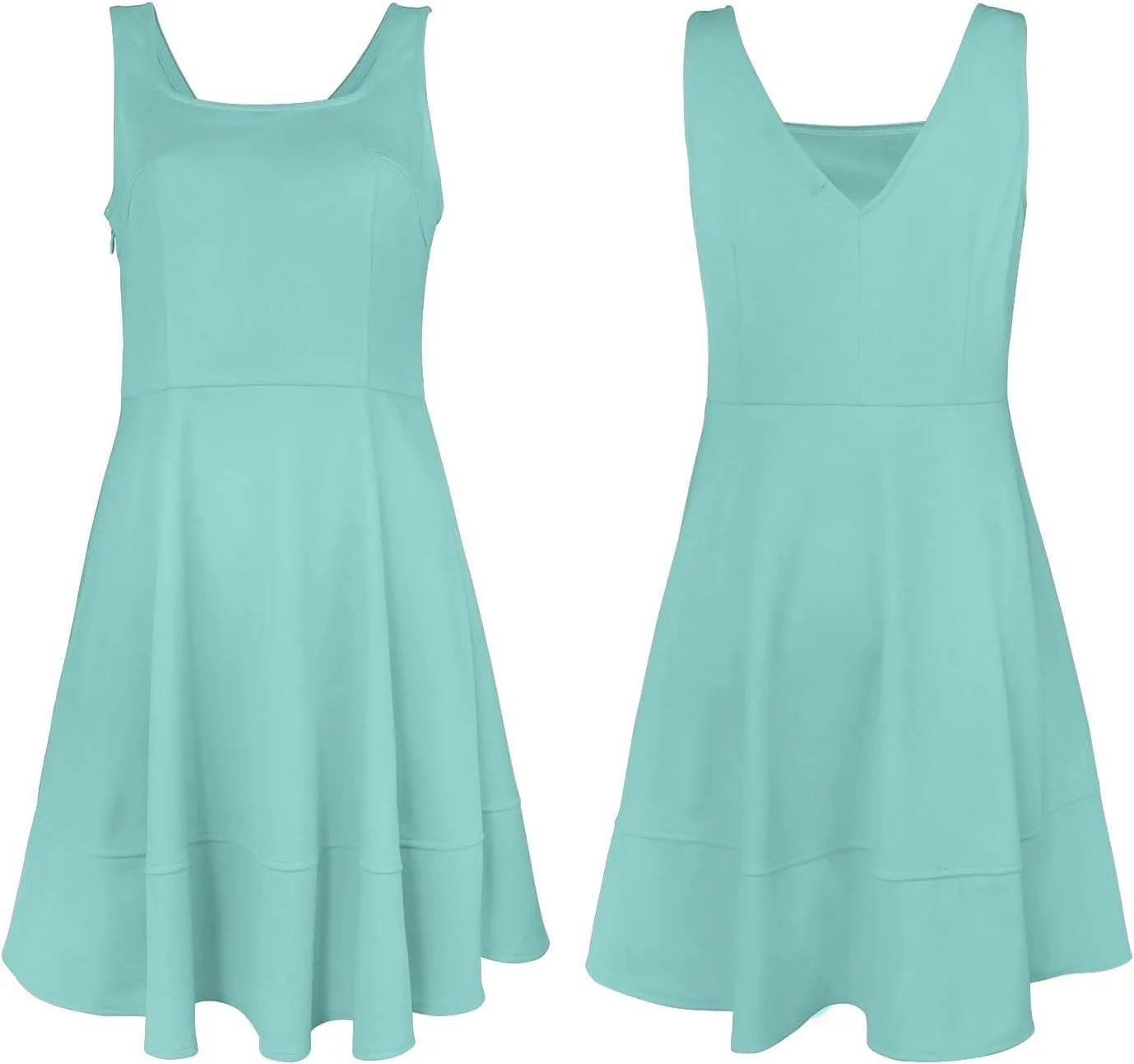FANCYINN Women's Short V-Back Dress U-Neck Inslace Hem Wide Straps Tank Mini Skater Cocktail Dresses