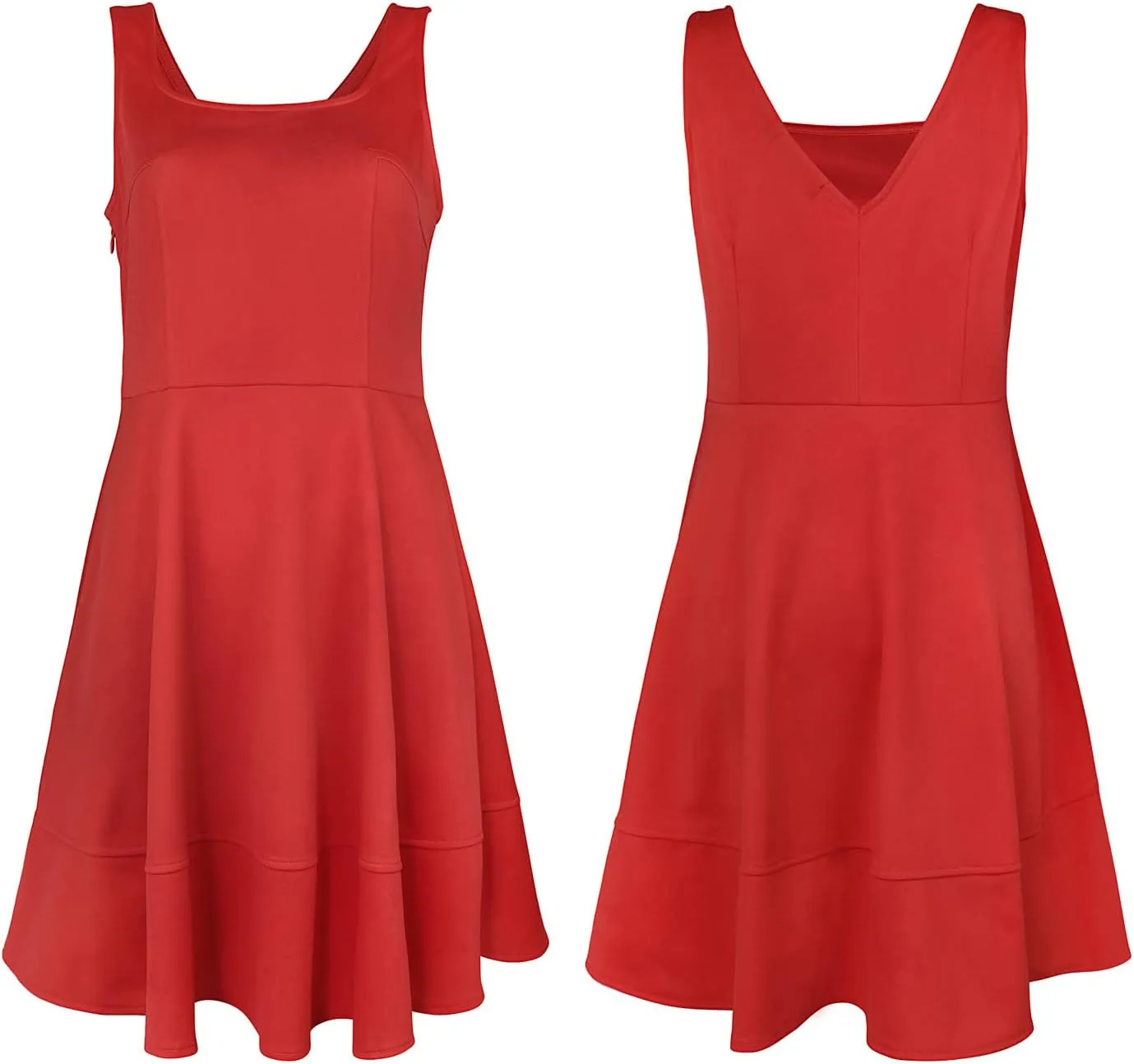 FANCYINN Women's Short V-Back Dress U-Neck Inslace Hem Wide Straps Tank Mini Skater Cocktail Dresses