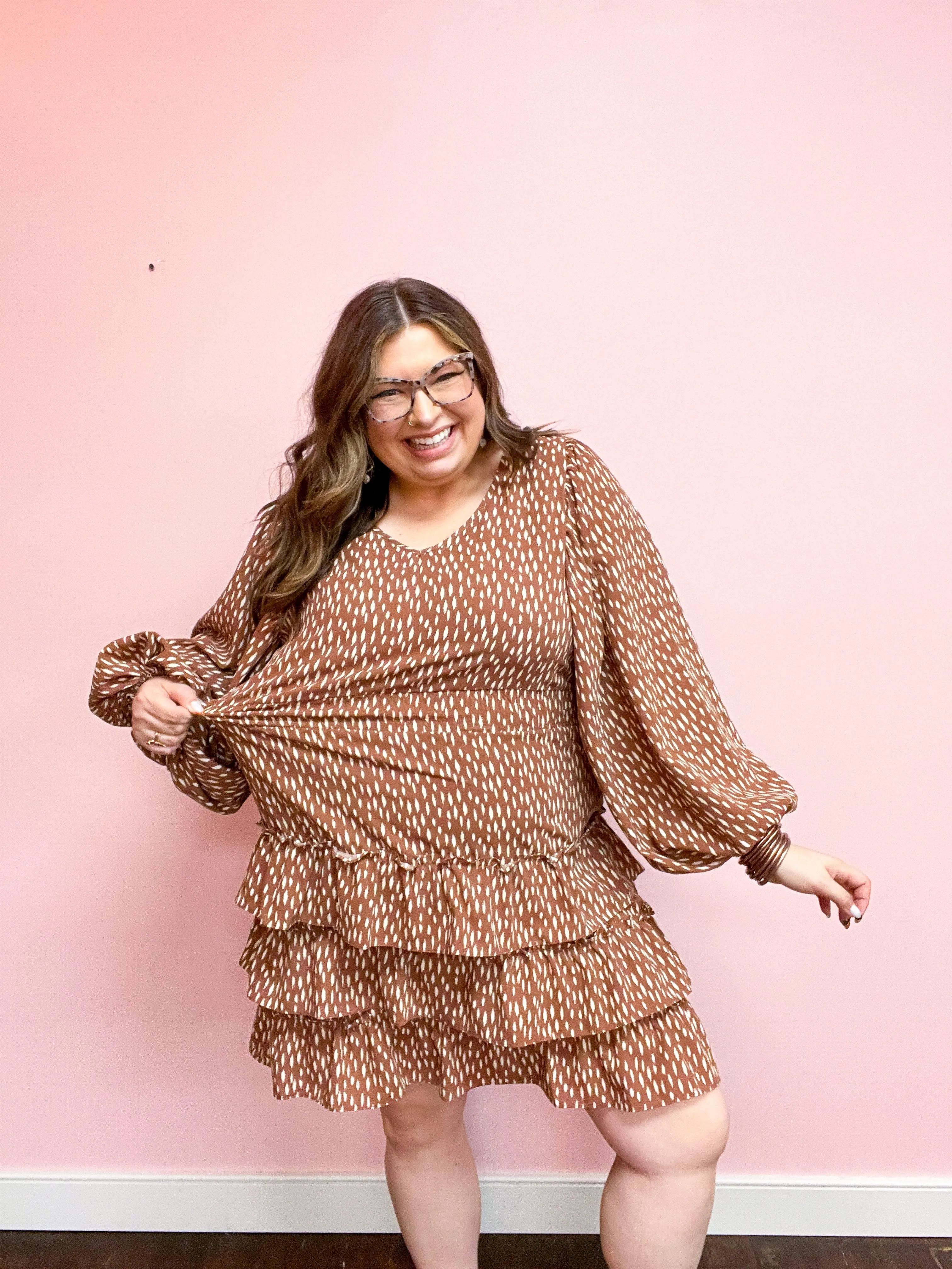 Feminine Flair Terracotta Leopard Print Ruffle Tiered Dress