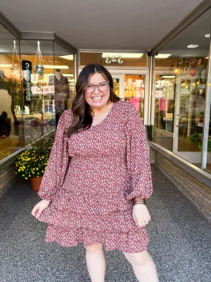 Feminine Flair Terracotta Leopard Print Ruffle Tiered Dress