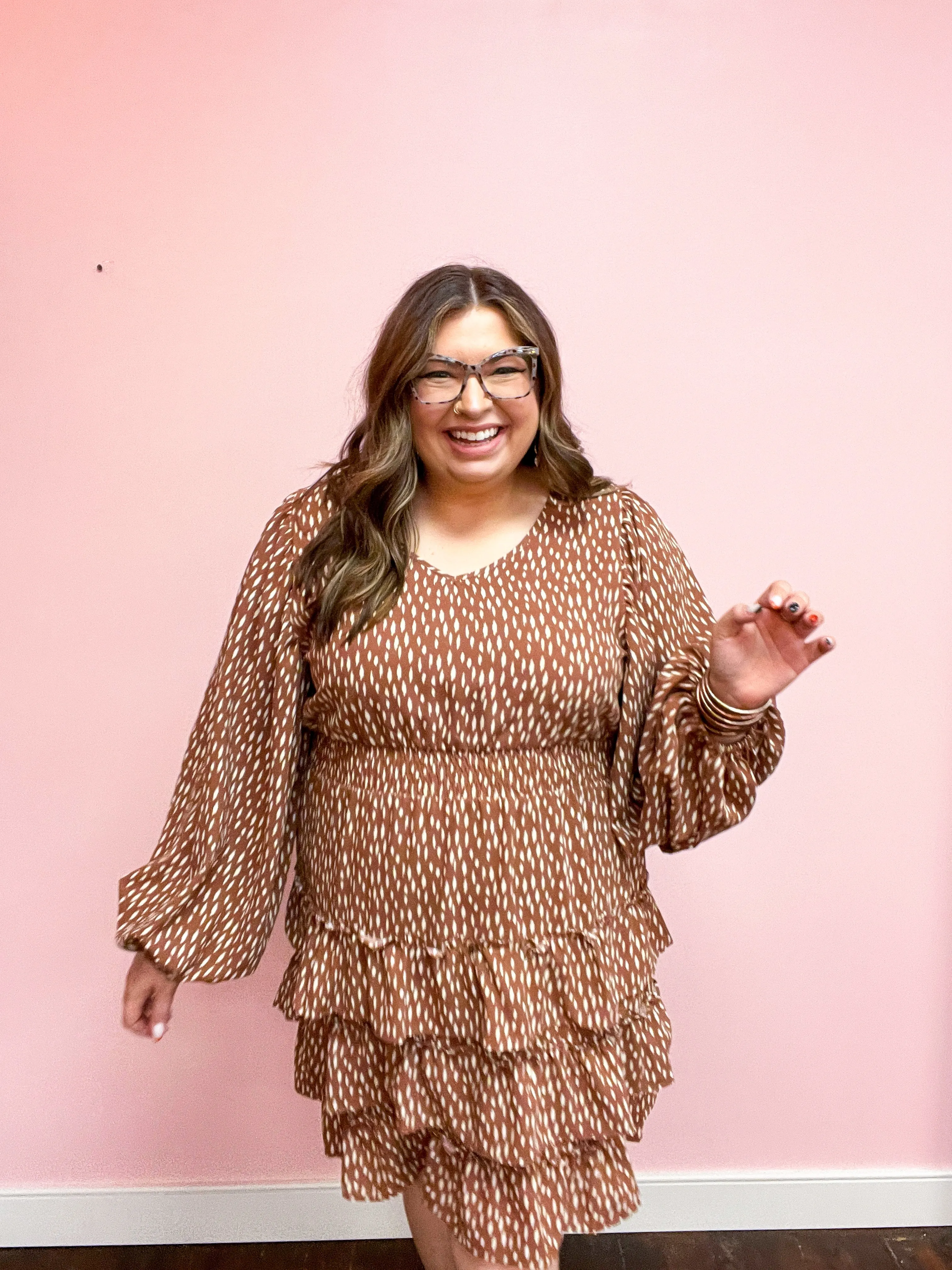 Feminine Flair Terracotta Leopard Print Ruffle Tiered Dress