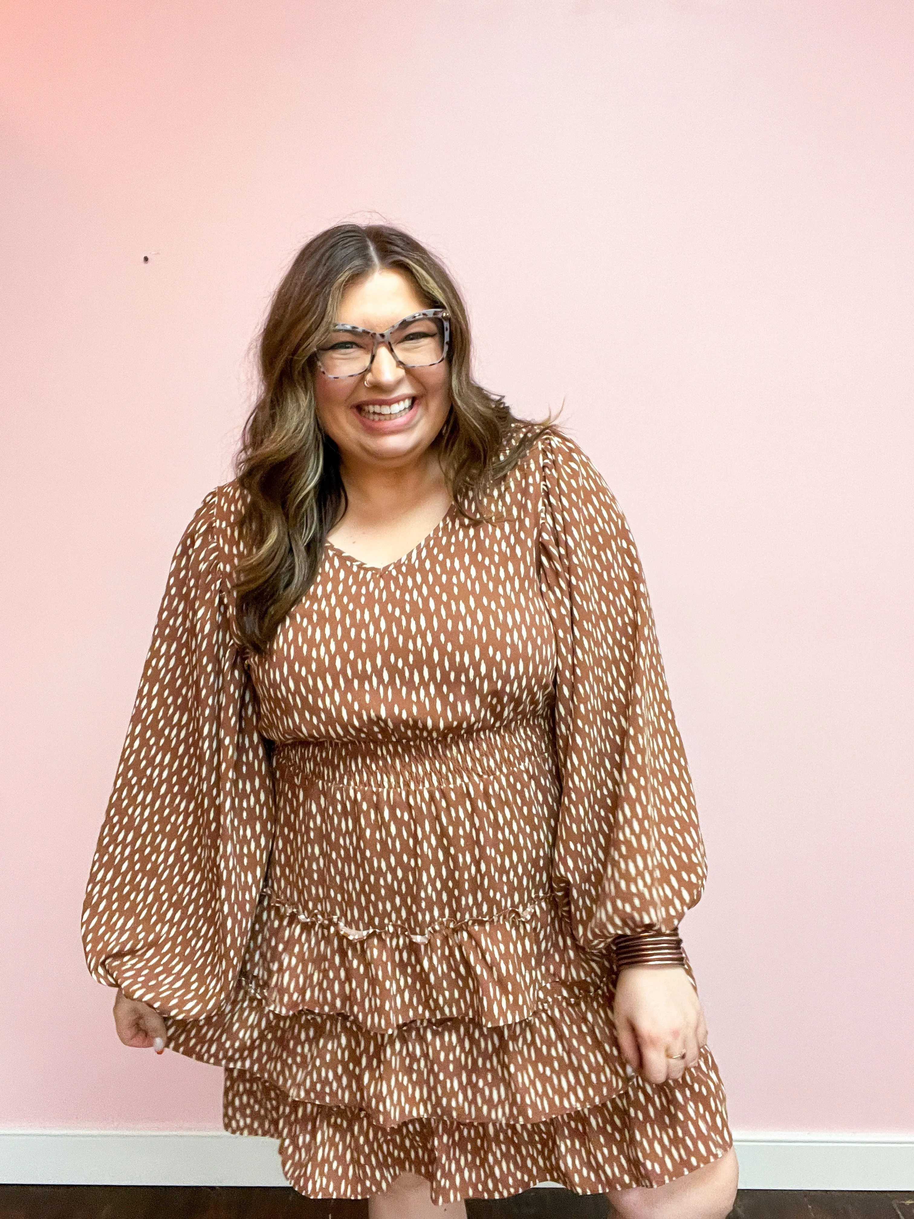 Feminine Flair Terracotta Leopard Print Ruffle Tiered Dress
