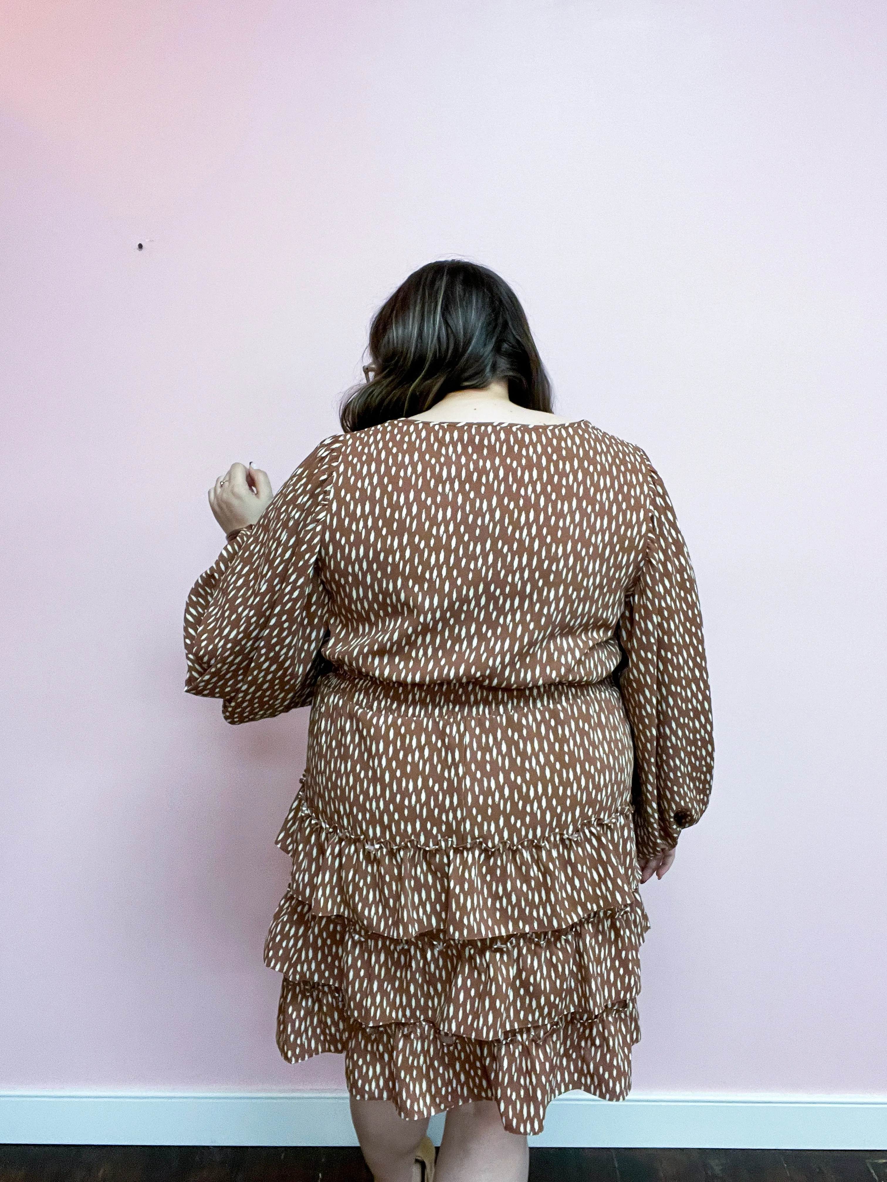 Feminine Flair Terracotta Leopard Print Ruffle Tiered Dress