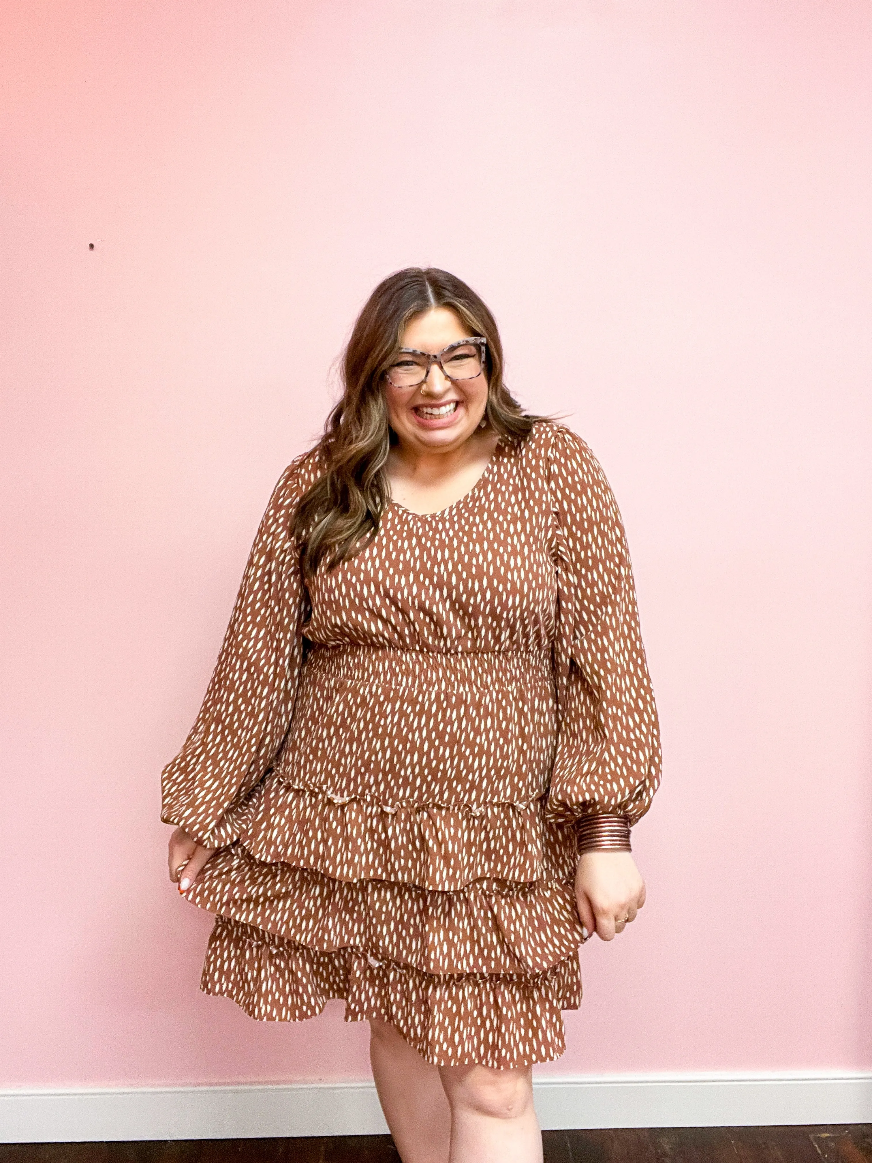 Feminine Flair Terracotta Leopard Print Ruffle Tiered Dress