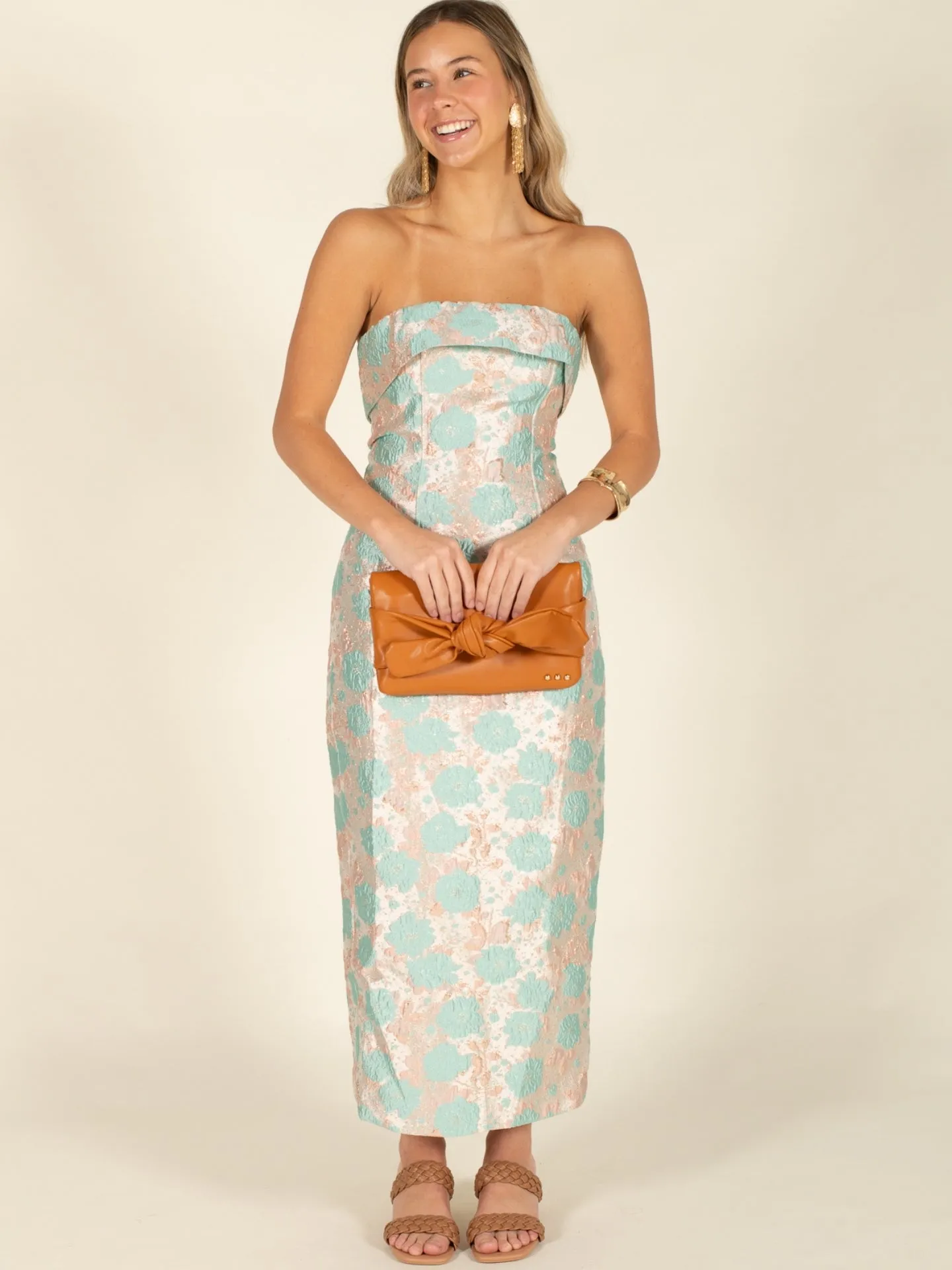 Floral Print Strapless Midi Dress