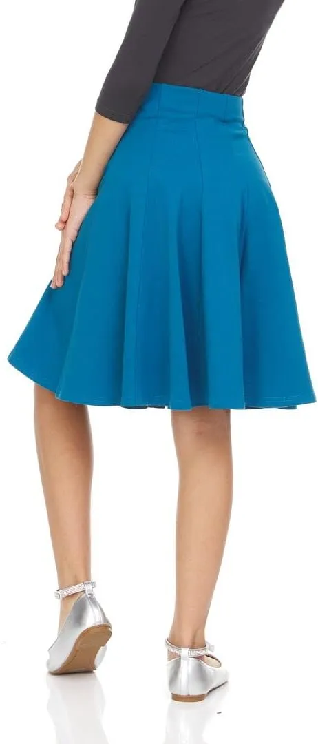Girls' School Uniform Pleated Pull-on Knee Length Panel Skirt, Knit Waistband