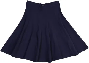 Girls' School Uniform Pleated Pull-on Knee Length Ribbed Cotton Panel Skirt, Knit Waistband